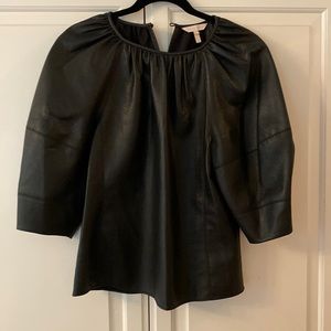 NWOT Rebecca Taylor Faux Leather Puff sleeve shirt